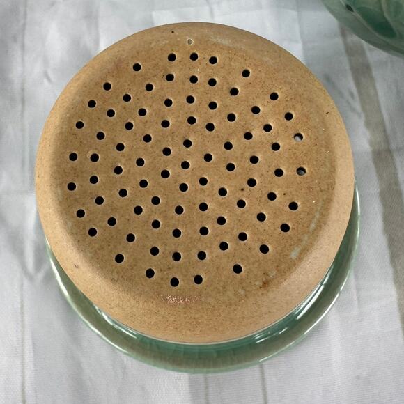 Vintage Celadon Porcelain 3 Piece Tea Infuser Strainer Cup Set Deer Floral - Picture 7 of 13